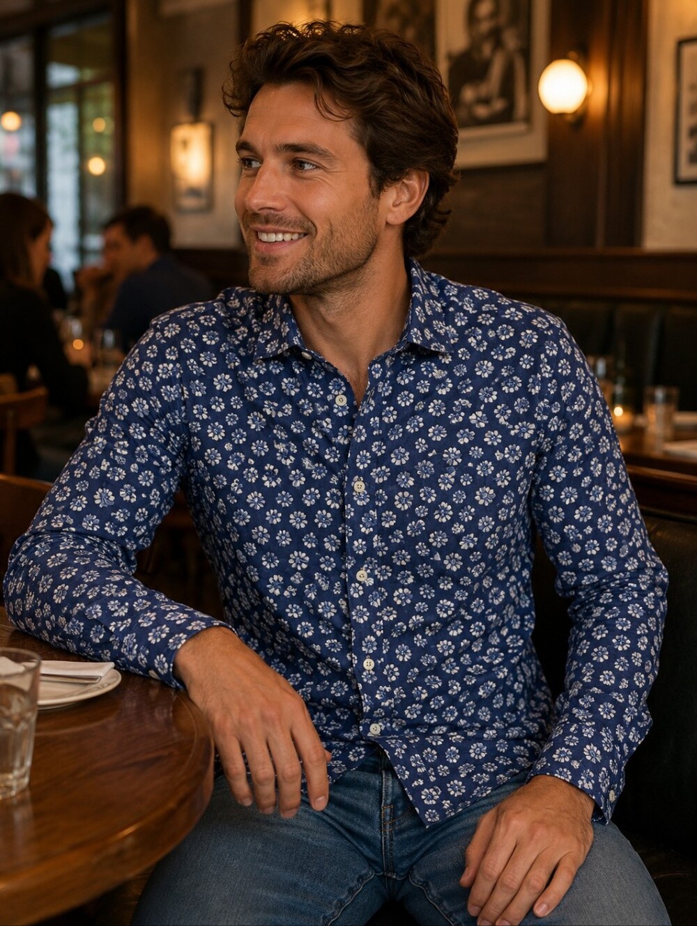 Bonobos Slim Fit Blue Floral Button-Down Shirt Size 17.5/35